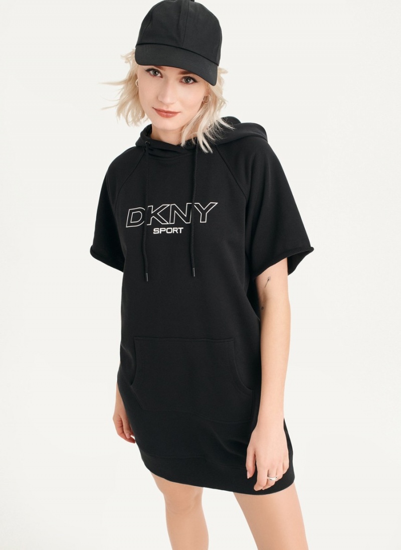 Black Dkny Outline Logo Hooded Sneaker Women's Dress | C6223607