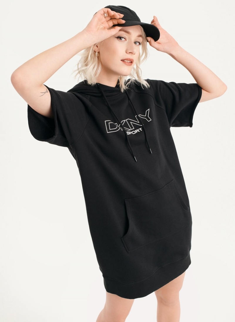 Black Dkny Outline Logo Hooded Sneaker Women's Dress | C6223607