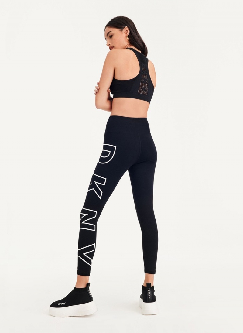 Black Dkny Outline Logo Women's Leggings | Y7646977