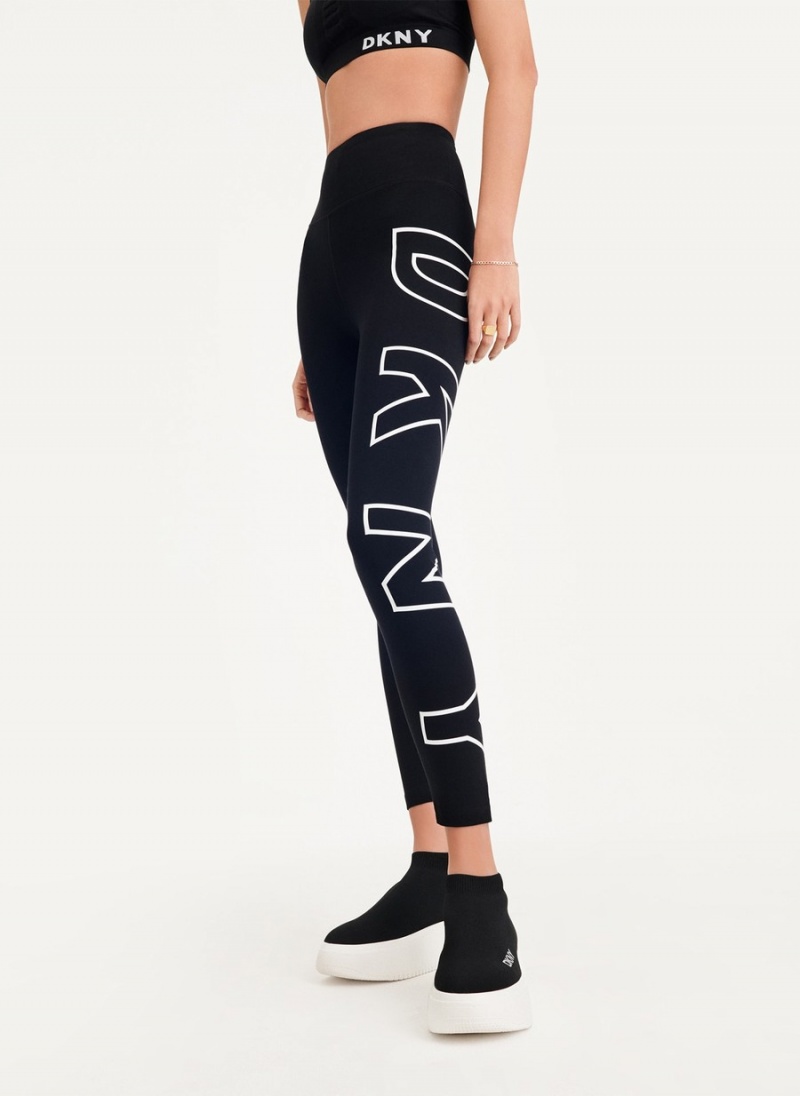 Black Dkny Outline Logo Women's Leggings | Y7646977