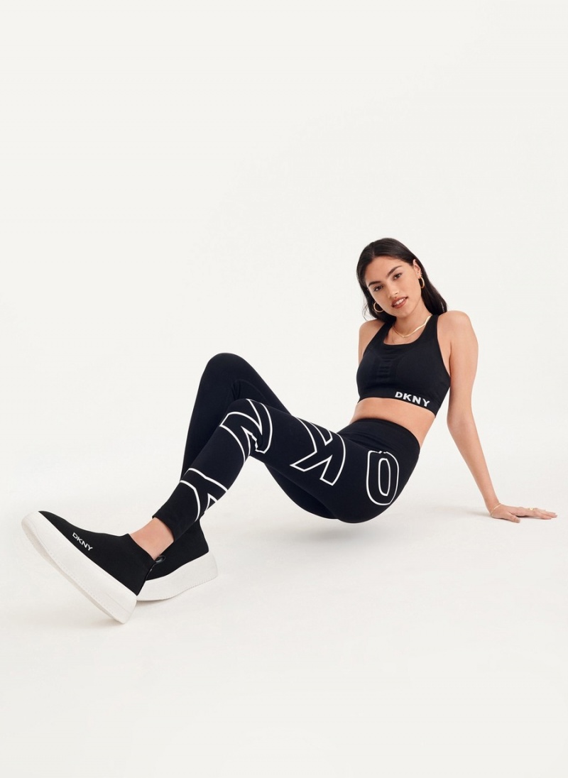 Black Dkny Outline Logo Women's Leggings | Y7646977