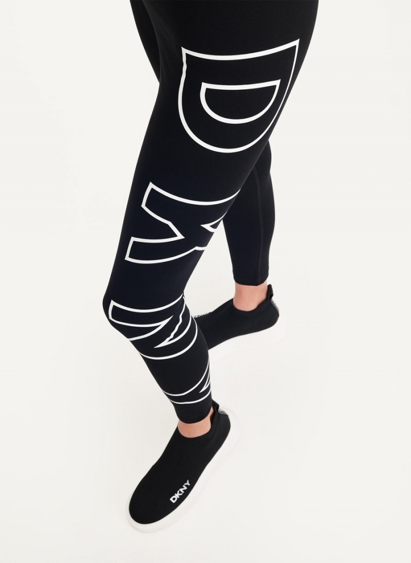 Black Dkny Outline Logo Women's Leggings | Y7646977