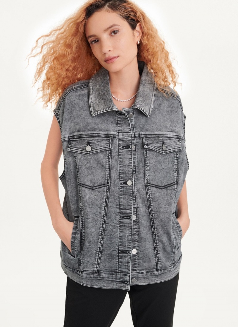 Black Dkny Oversized Denim Women's Vest | W4676435