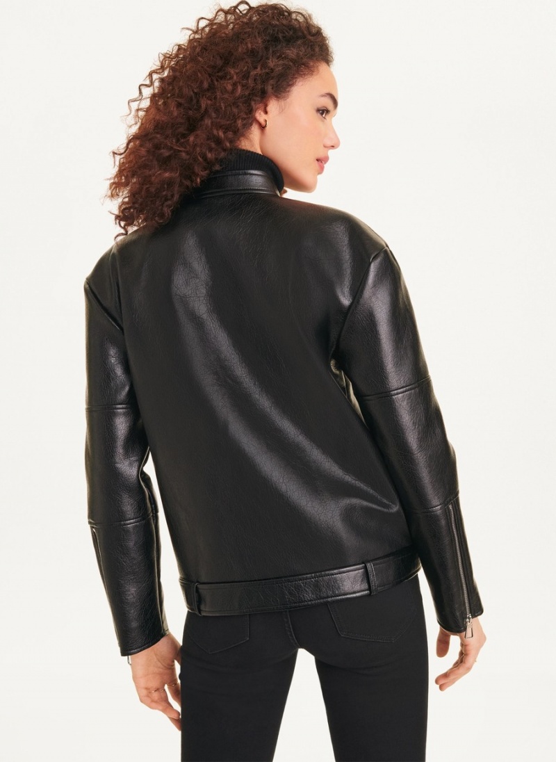 Black Dkny Oversized Faux Textured Leather Moto Women's Leather Jackets | T6800033