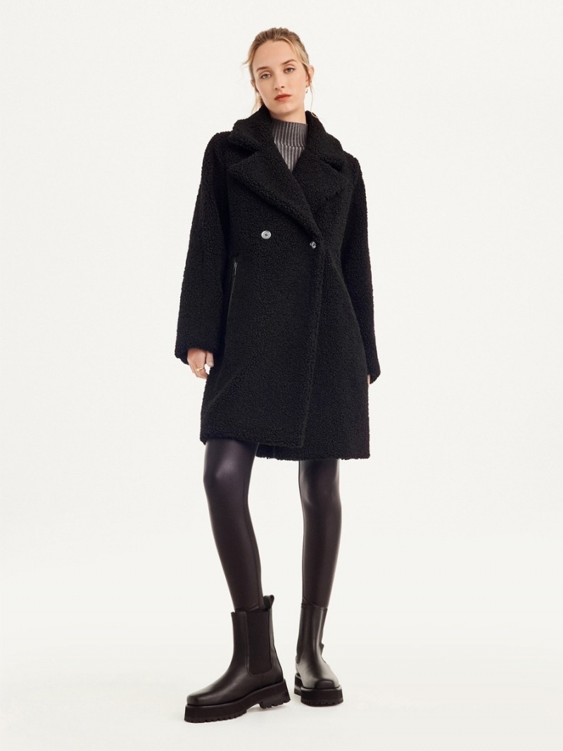 Black Dkny Oversized Long Sherpa Women's Coats | Q1313517