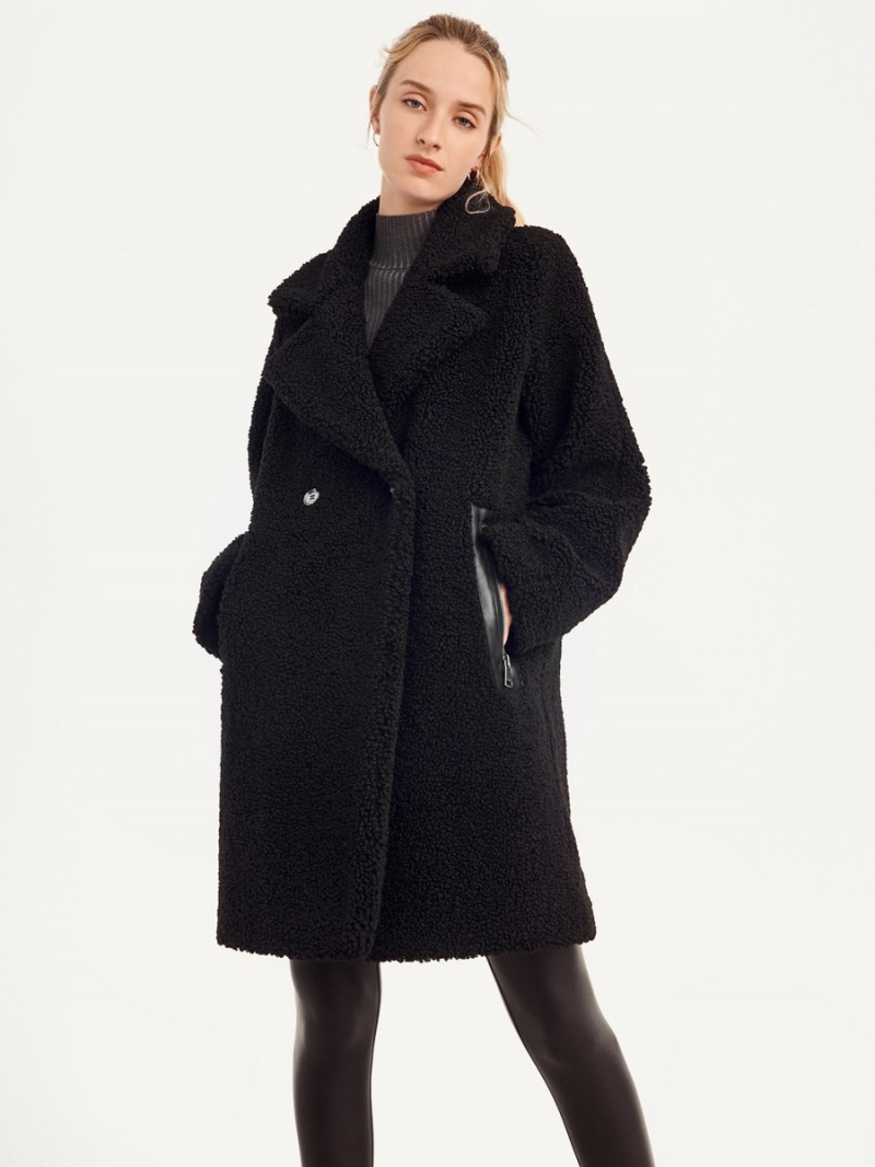 Black Dkny Oversized Long Sherpa Women\'s Coats | Q1313517