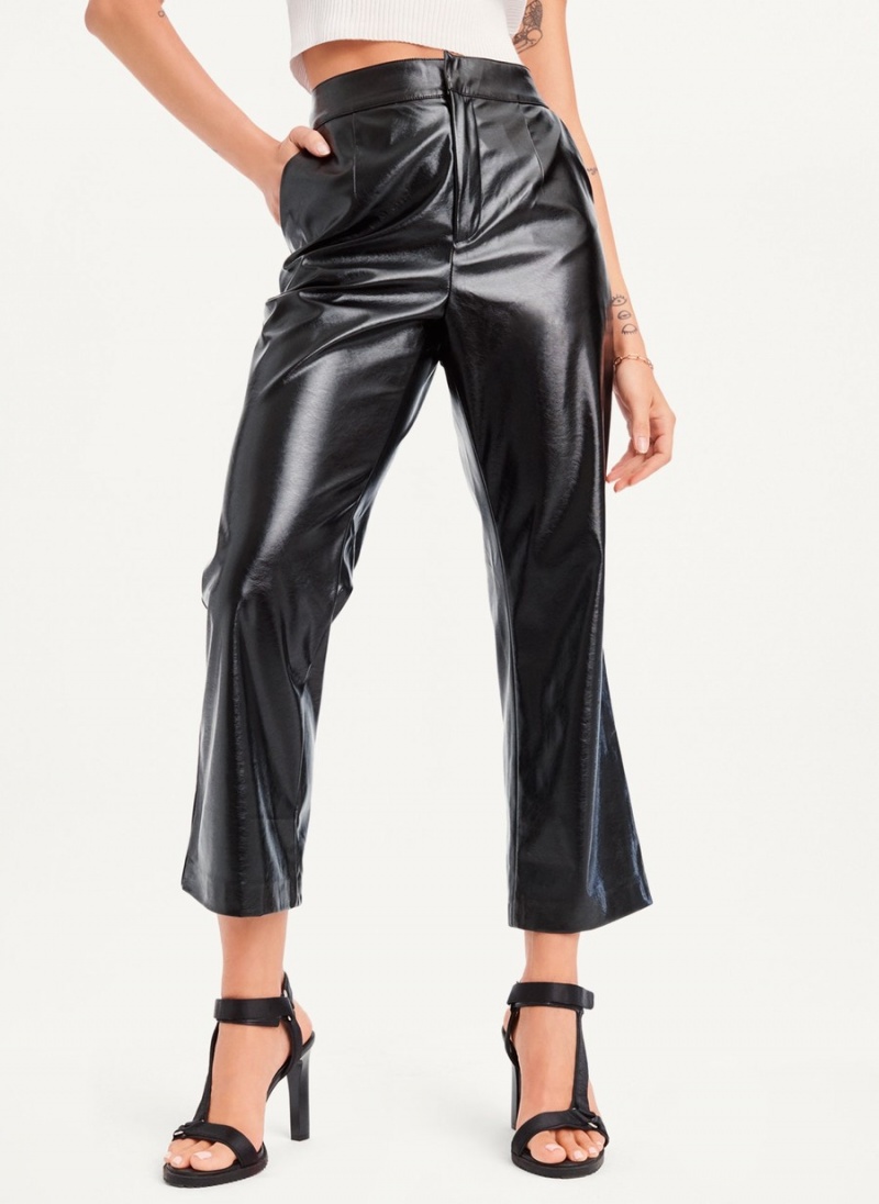 Black Dkny Patent Leather Flared Women's Pants | D5175715