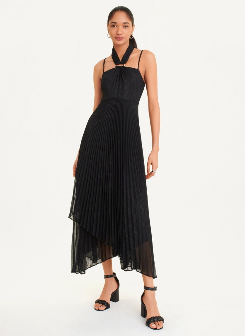 Black Dkny Pleated Halter With Lurex Women\'s Dress | M0084877