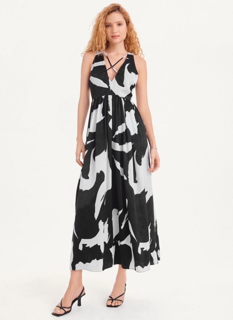 Black Dkny Printed Maxi Women\'s Dress | C3055396