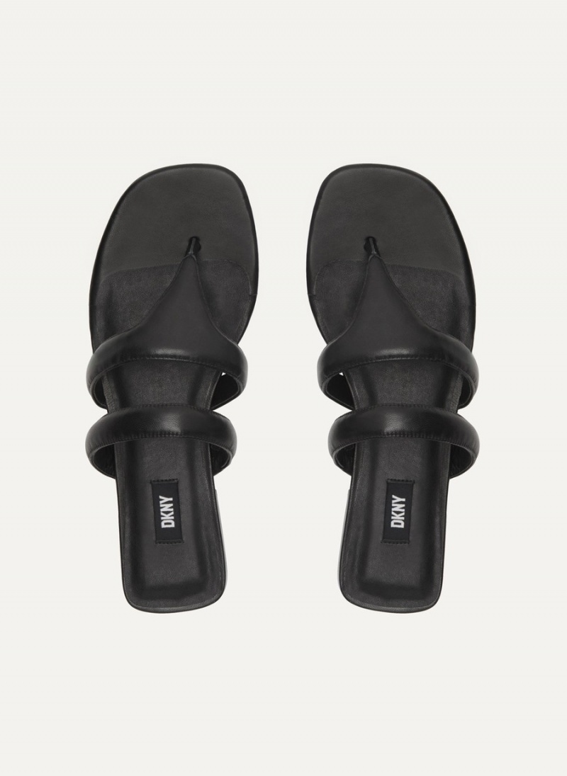 Black Dkny Puffy Strap Thongs Women's Slides | F0307040