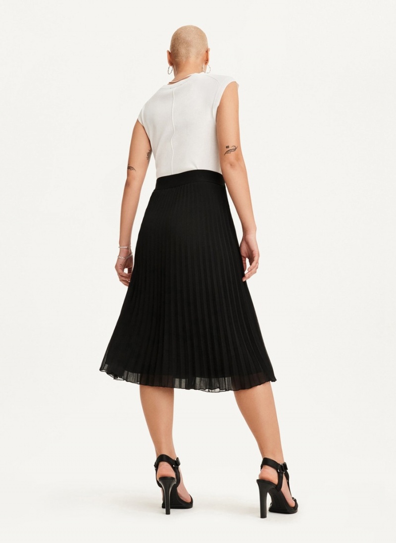 Black Dkny Pull On Pleated Maxi Women's Skirts | L7949101