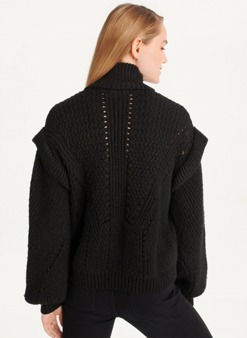 Black Dkny Quarter Zip Cable Knit Women's Sweaters | G8351667