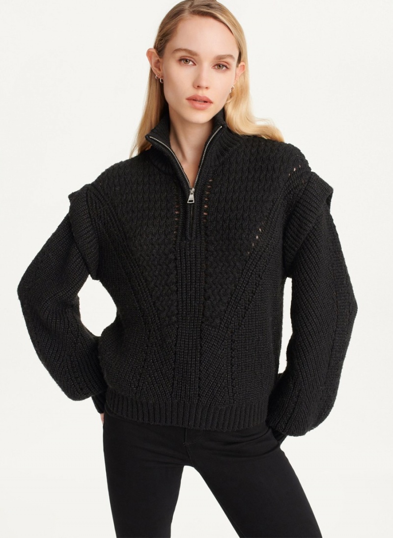 Black Dkny Quarter Zip Cable Knit Women's Sweaters | G8351667