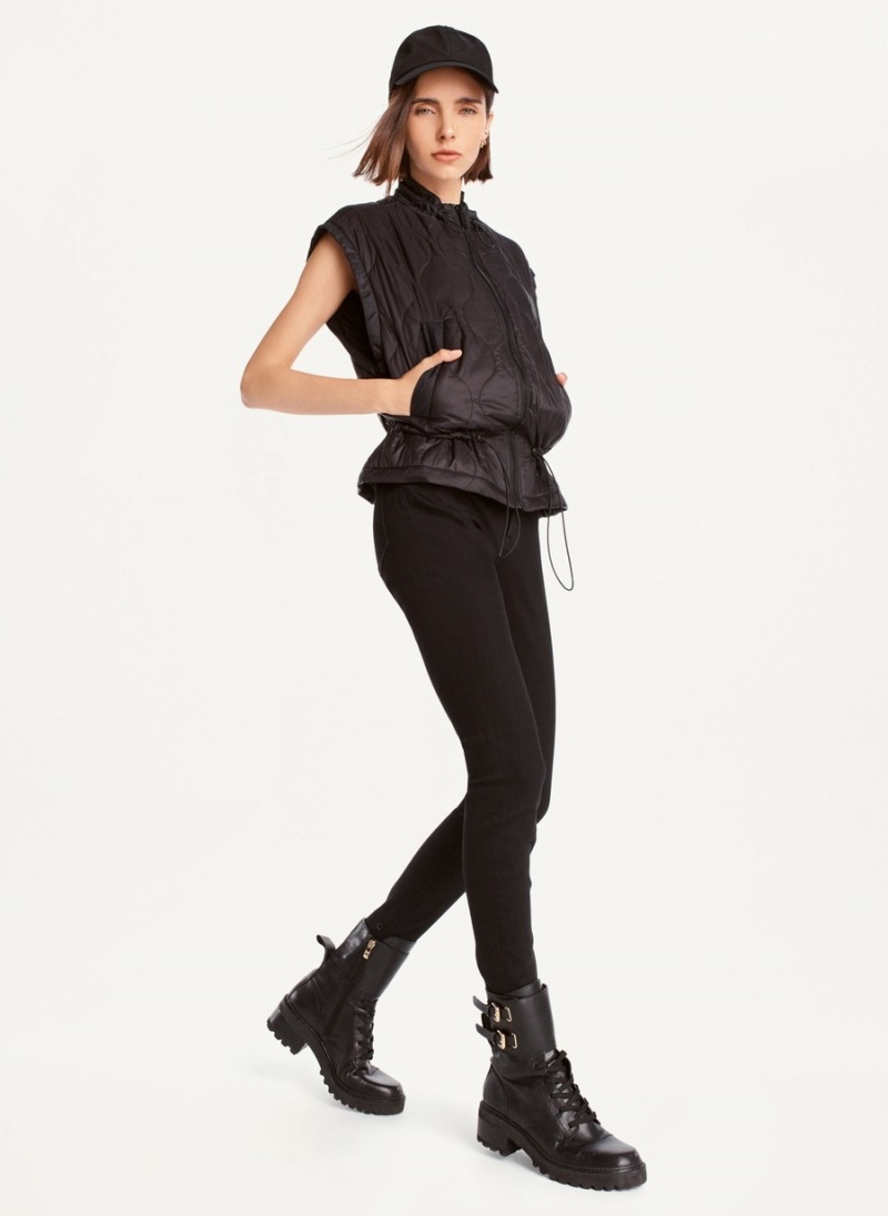 Black Dkny Quilted Cropped Women's Vest | H8011072