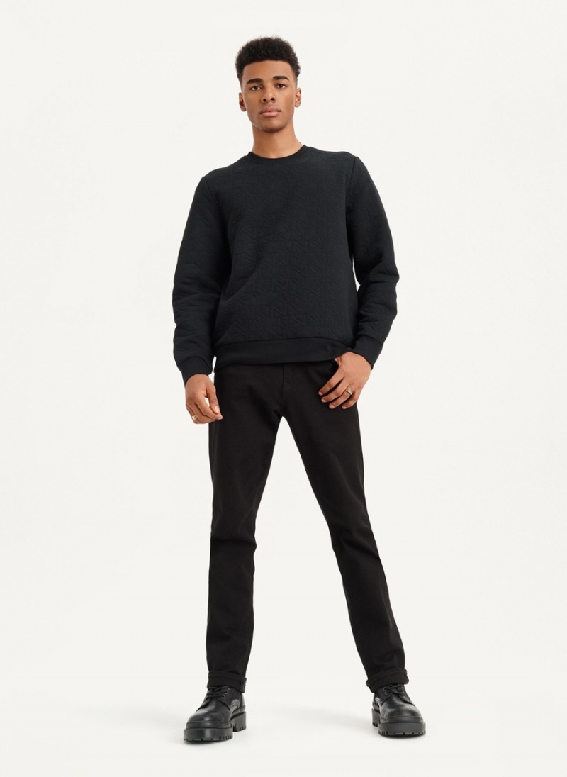 Black Dkny Quilted Knit Allover Logo Men's Sweaters | A5330512