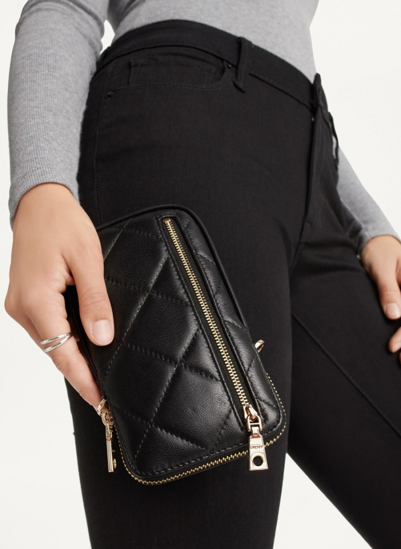 Black Dkny Quilted Phone Women's Crossbody Bags | D2200080