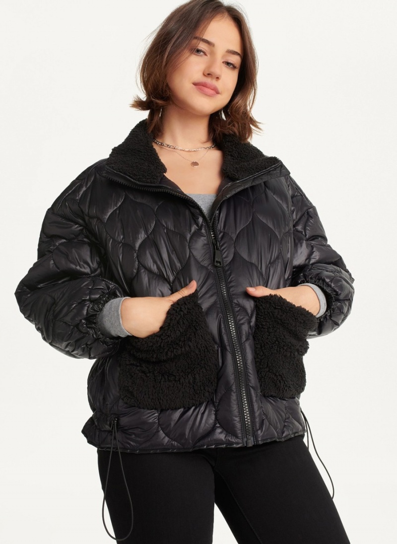 Black Dkny Quilted With Sherpa Pockets Women\'s Jackets | G1508346