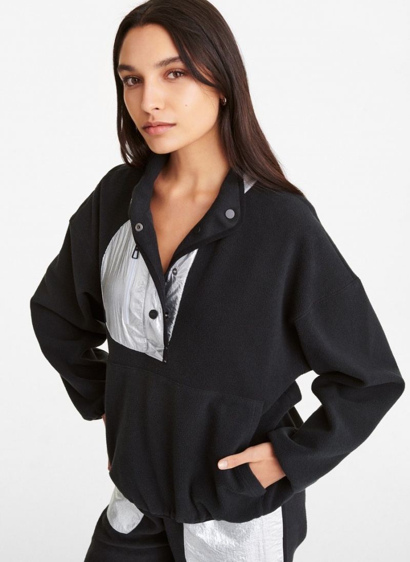 Black Dkny Reversible Fleece Popover Women's Cardigan | A5346910