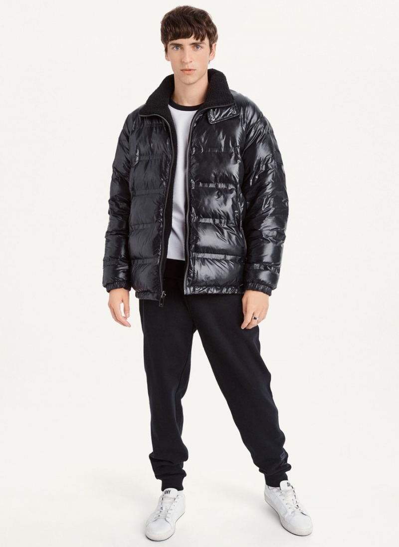 Black Dkny Reversible Men\'s Puffer Jacket | E5489510