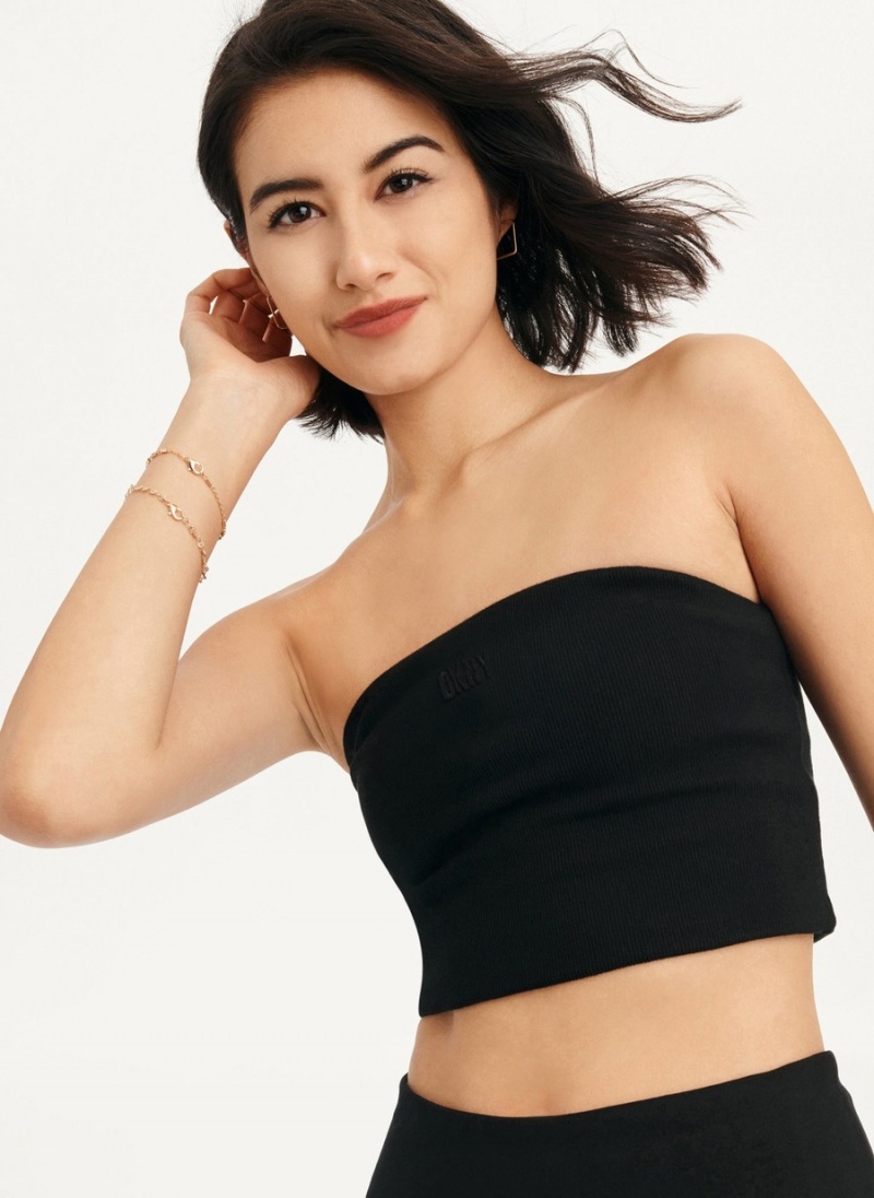 Black Dkny Rib Crop Tube Women's Tank Top | S1142786