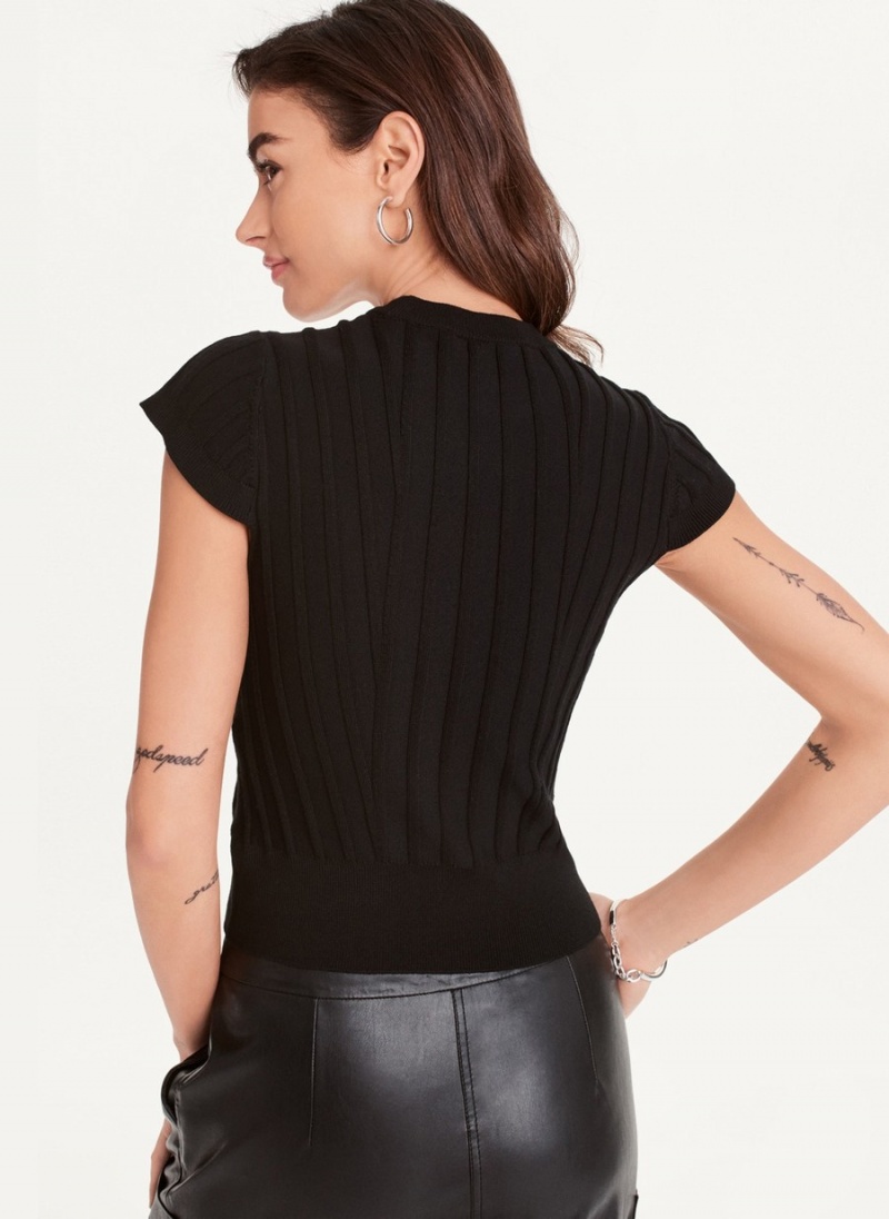 Black Dkny Rib Knit Top Women's T Shirts | H4610318