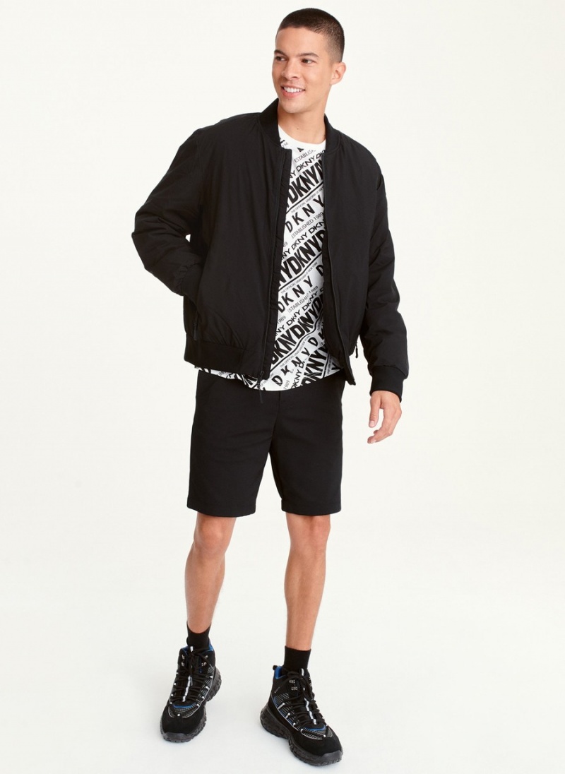 Black Dkny Ribbed-Collar Men's Bomber Jackets | Q2106935