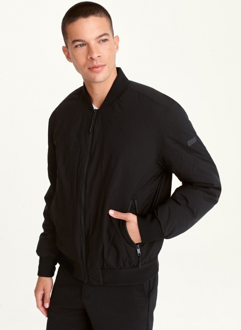 Black Dkny Ribbed-Collar Men\'s Bomber Jackets | Q2106935