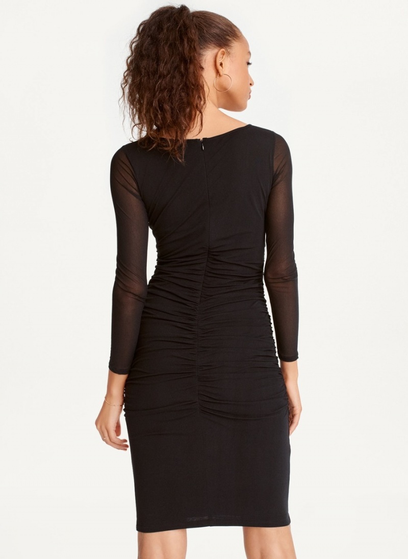 Black Dkny Ruched Midi Women's Dress | P2488947