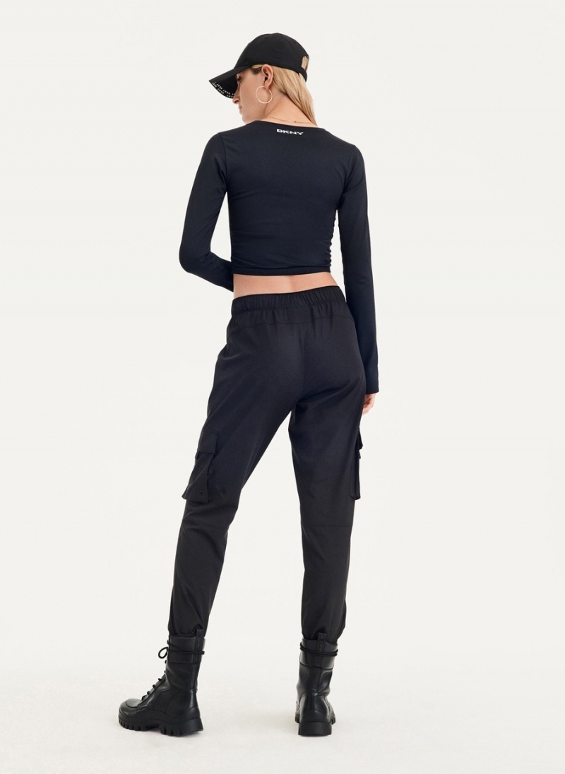 Black Dkny Seamless Pullover With Ruched Side Seams Women's Long Sleeve | W8491631