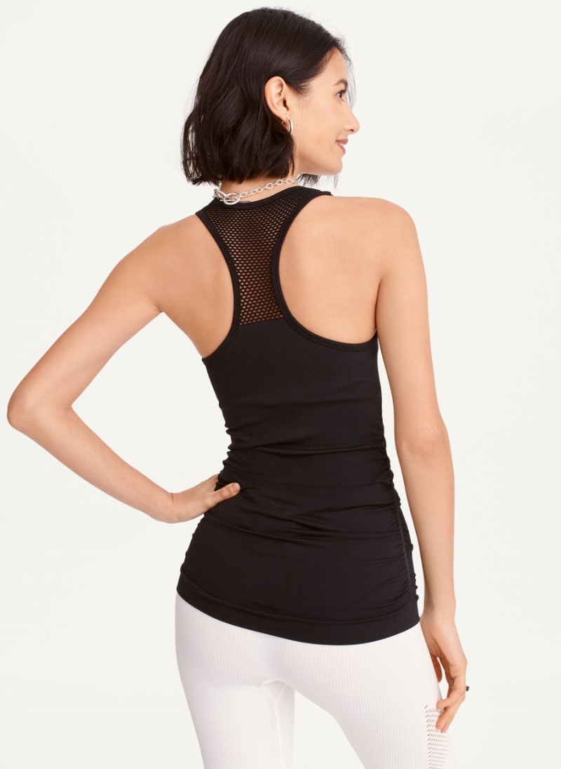 Black Dkny Seamless Racerback Ruched Women's Tank Top | M4492656