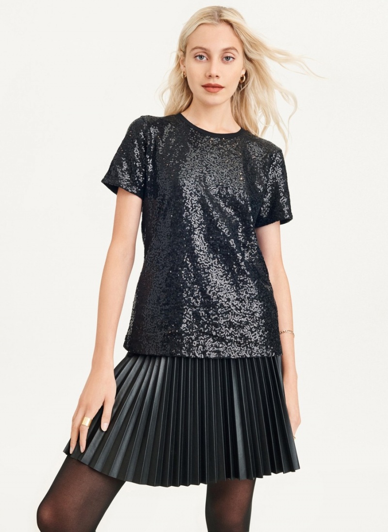 Black Dkny Sequined Women's T Shirts | Y5121078