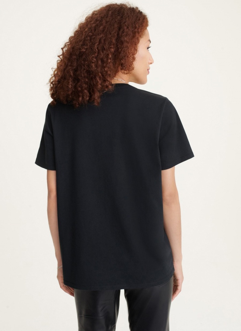 Black Dkny Short Sleeve Newspaper Women's T Shirts | U3598976