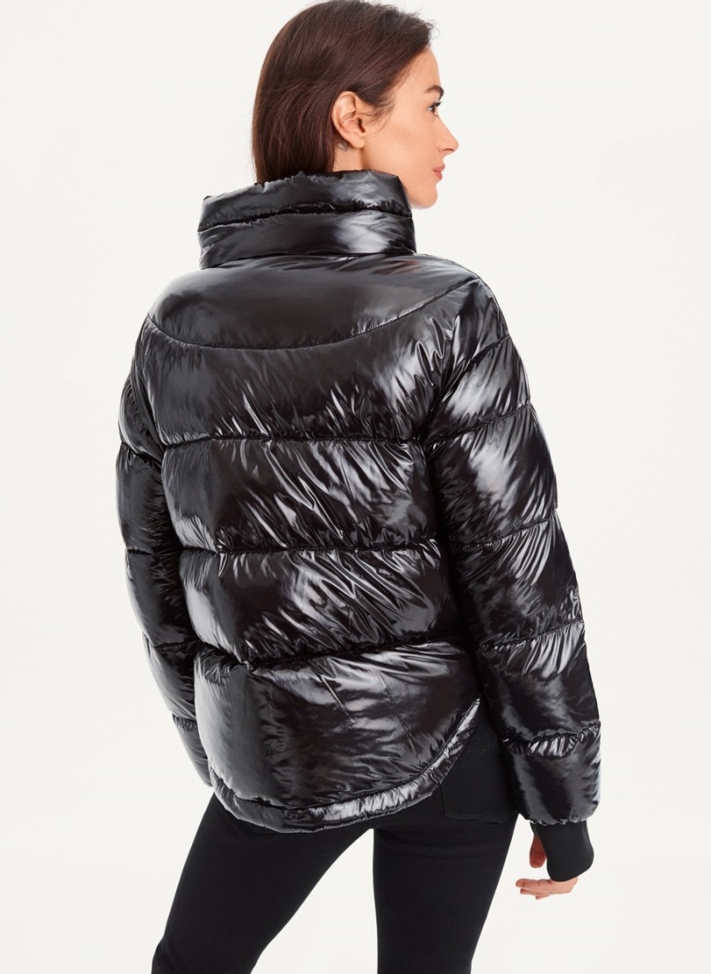 Black Dkny Short Wet Women's Puffer Jacket | E5423775