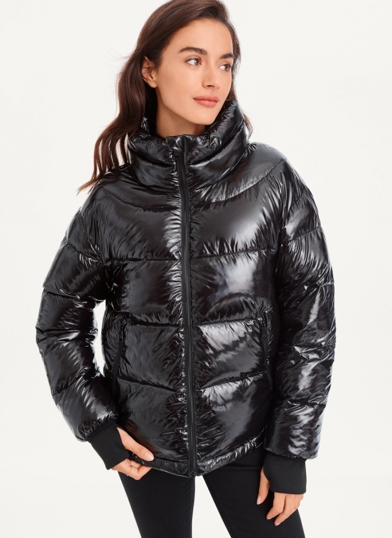 Black Dkny Short Wet Women\'s Puffer Jacket | E5423775