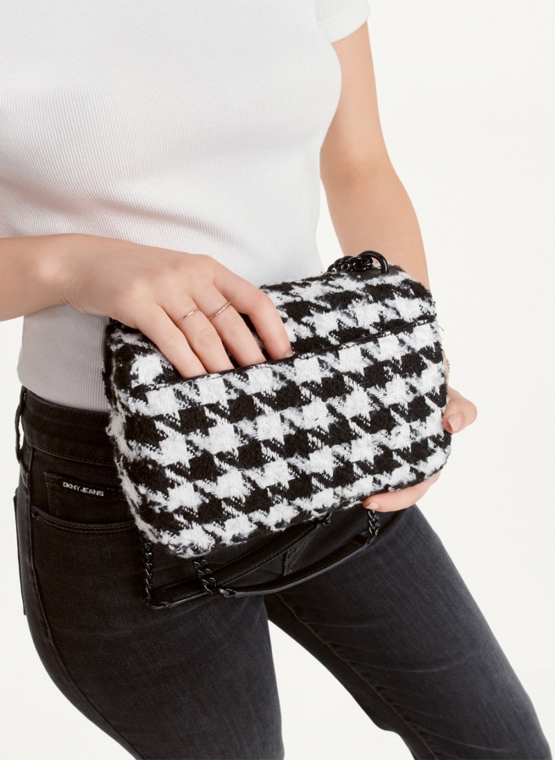 Black Dkny Sina Houndstooth Flap Women's Shoulder Bags | D1602501