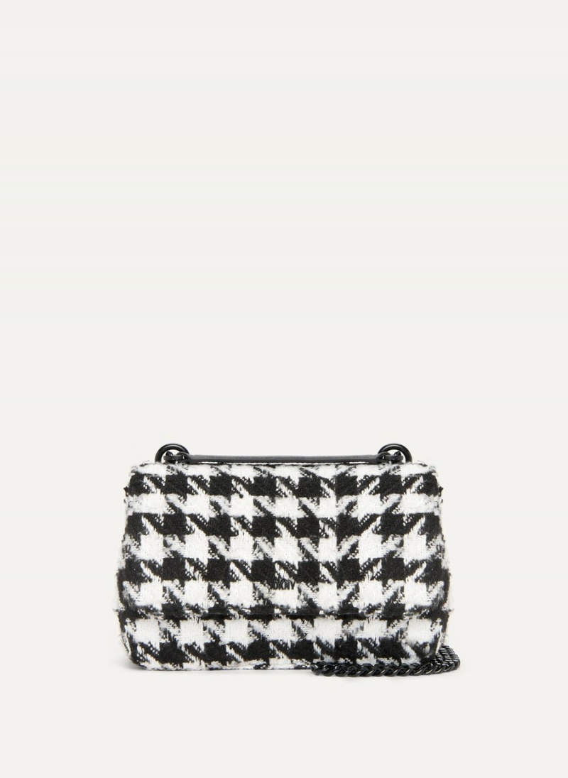 Black Dkny Sina Houndstooth Flap Women\'s Shoulder Bags | D1602501