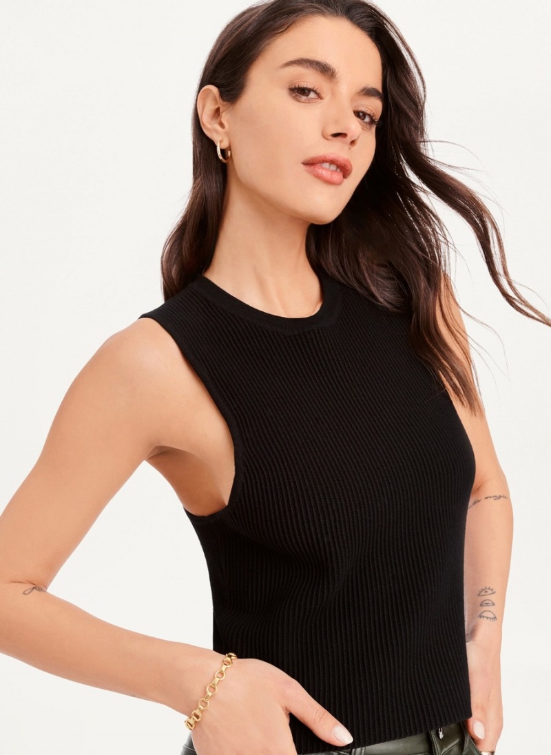 Black Dkny Sleeveless Crop Sweater Women's Tank Top | Q6576243