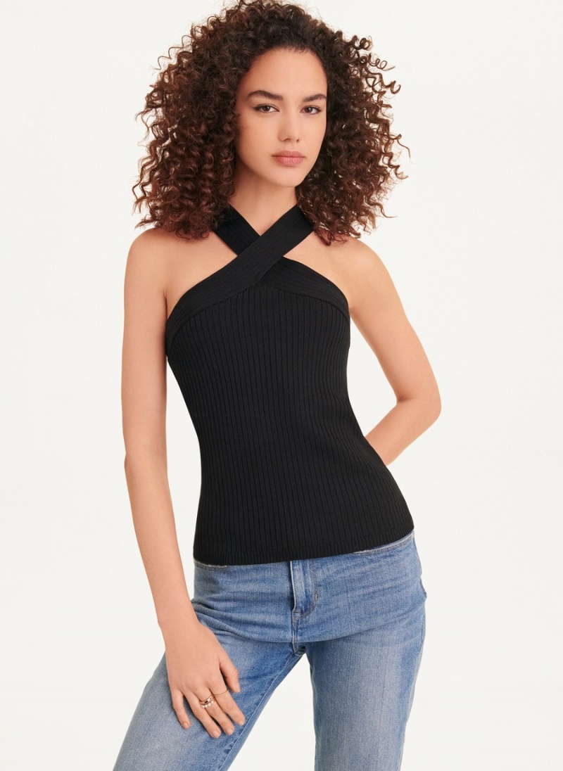 Black Dkny Sleeveless Crossover Sweater Women's Tank Top | D1187636