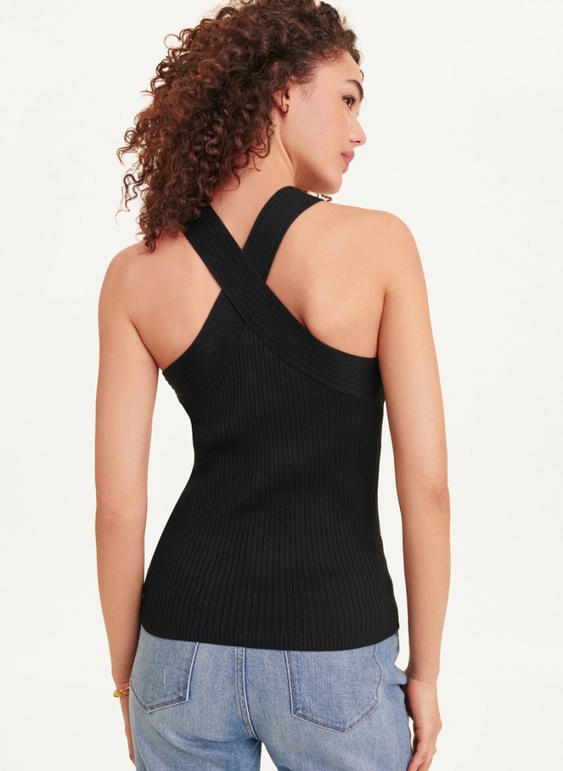 Black Dkny Sleeveless Crossover Sweater Women's Tank Top | D1187636