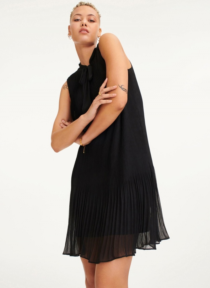 Black Dkny Sleeveless Pleated Women's Dress | Q6579590