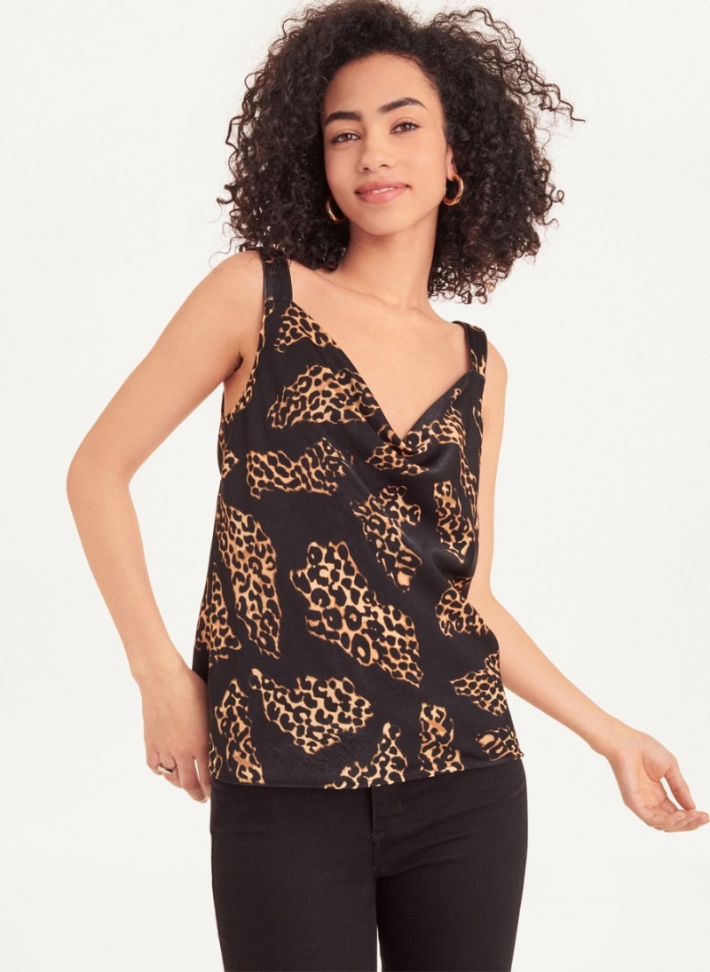 Black Dkny Sleeveless Printed Satin Women's Blouse | Q2455836