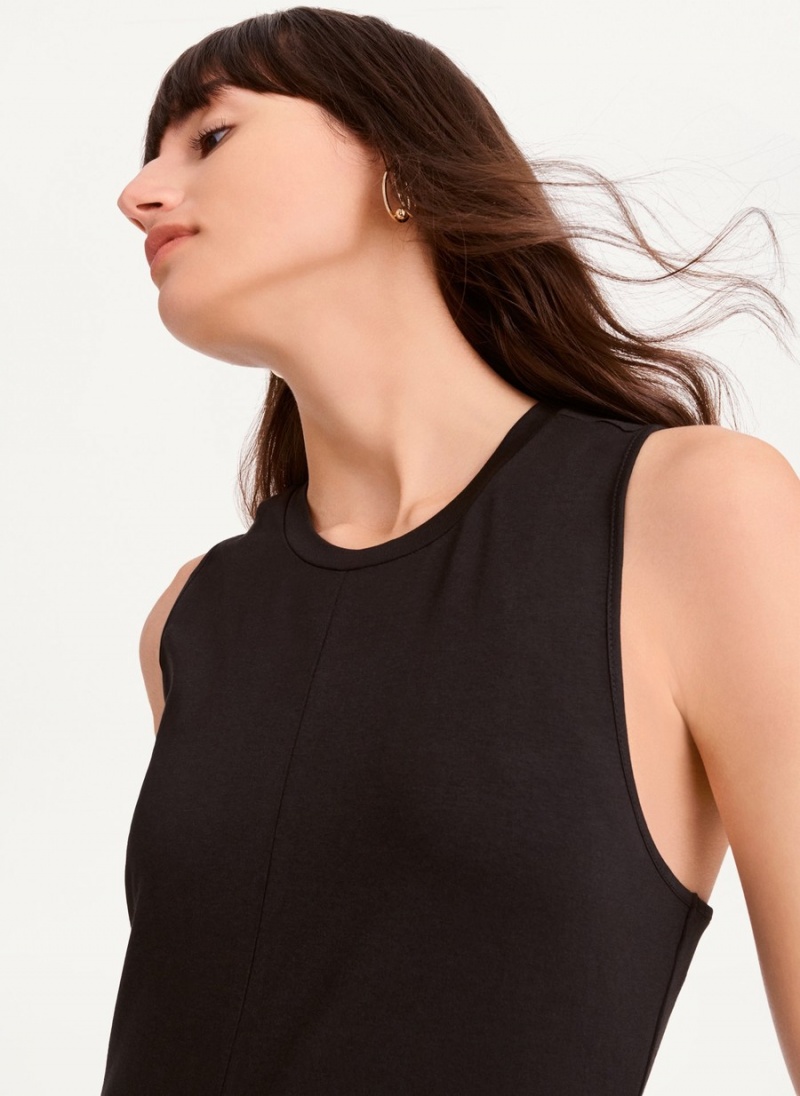 Black Dkny Sleeveless Scoopneck Twist Racerback Women's Dress | N3629287