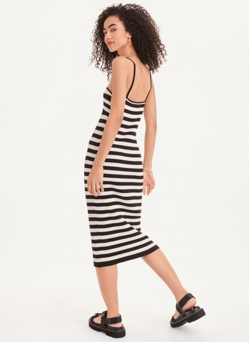 Black Dkny Sleeveless Striped Women's Dress | R5525959