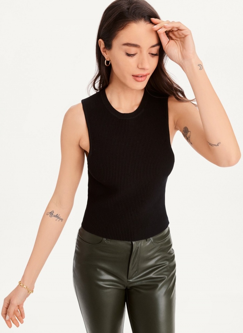 Black Dkny Sleeveless V-Neck Drape Women's Bodysuit | H1477691