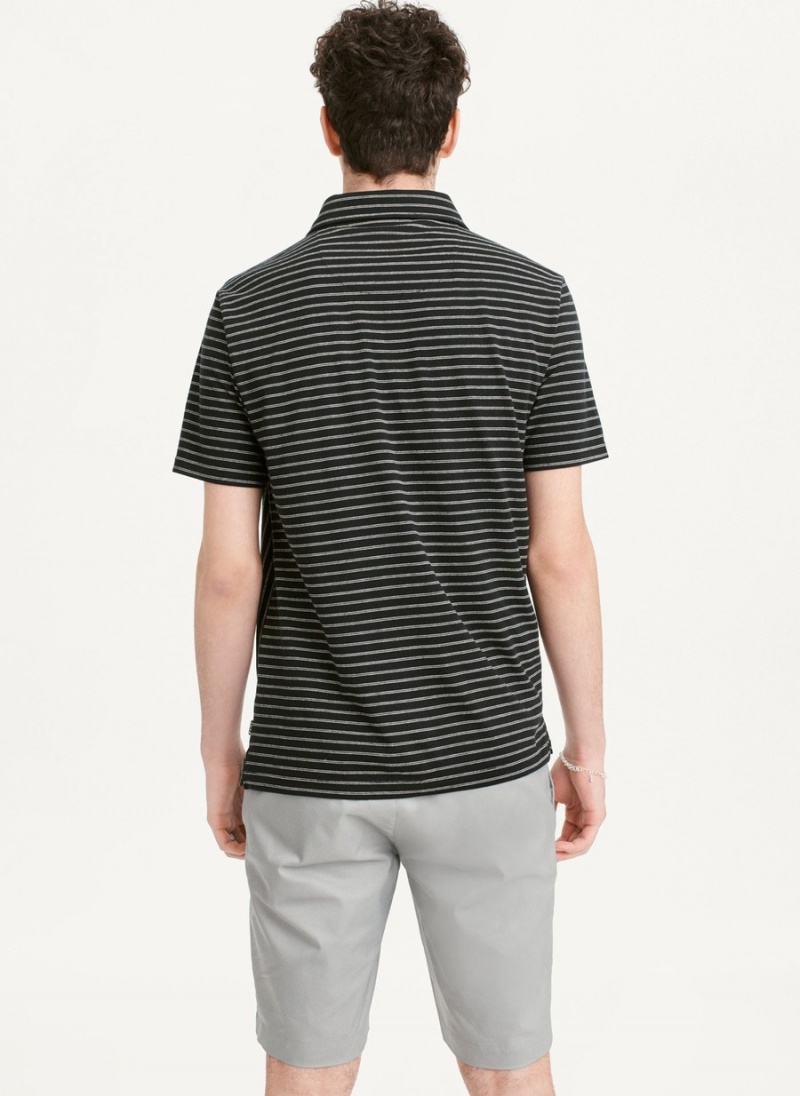 Black Dkny Slub Jersey Stripe Men's Polo Shirts | I7912888