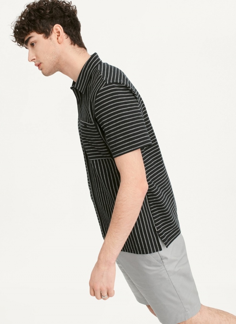 Black Dkny Slub Jersey Stripe Men's Polo Shirts | I7912888