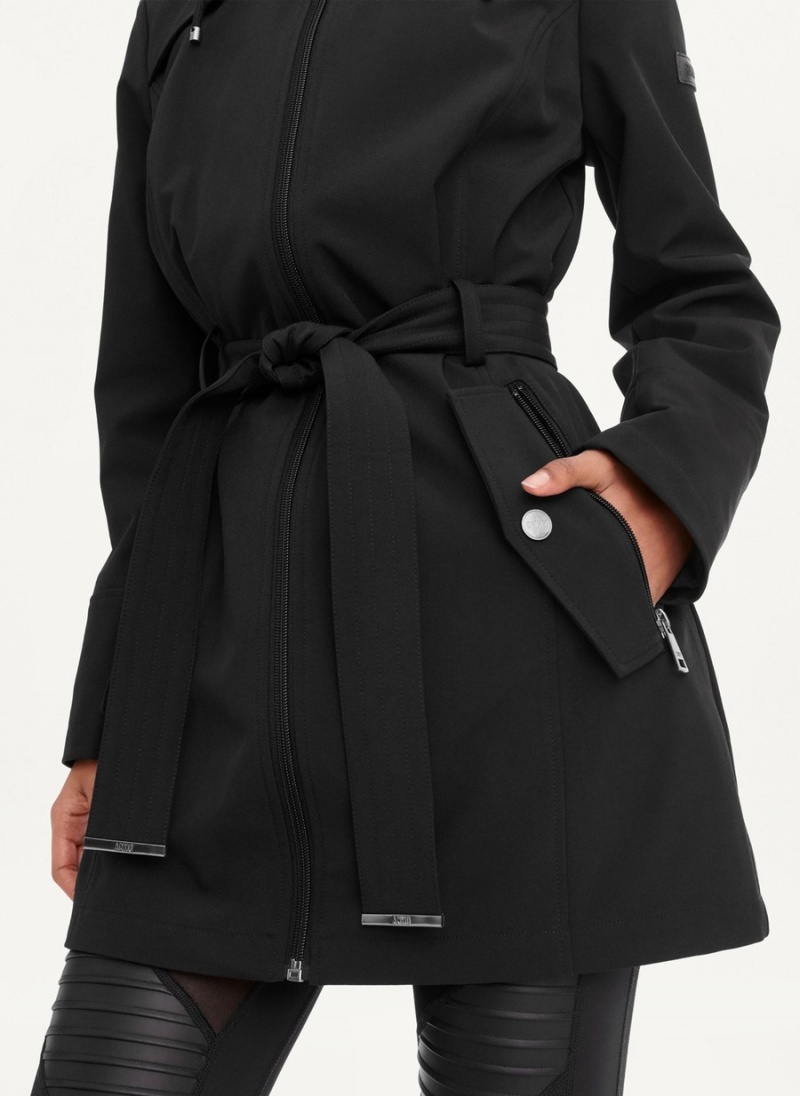 Black Dkny Softshell Meshback With Belt Women's Jackets | T0822672