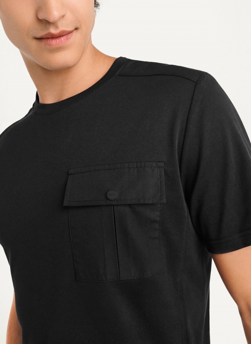 Black Dkny Solid Pique Men's T Shirts | T3450672