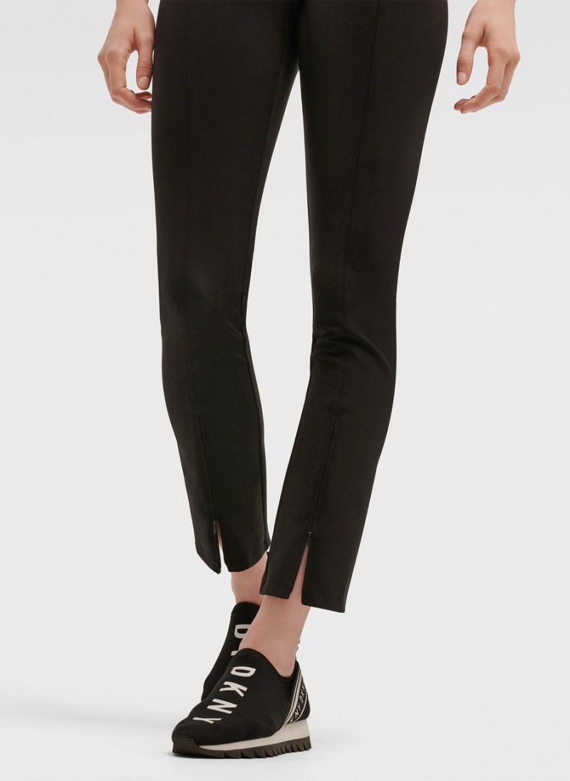 Black Dkny Split Seam Compression With Zippers Women's Leggings | J7484835