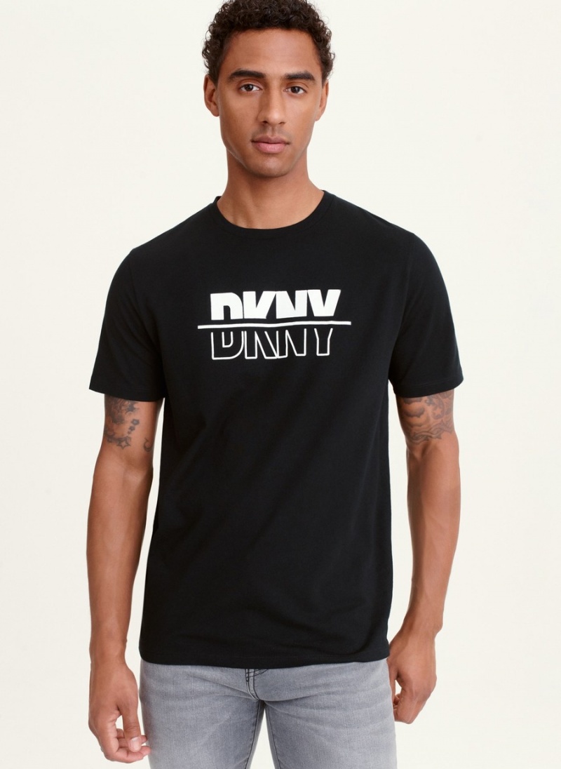 Black Dkny Split Solid Outline Logo Men\'s T Shirts | G6180917